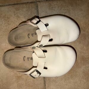 Birkenstock White Leather Slippers